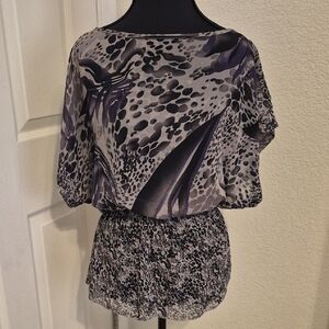 Miley Cyrus & Max Azria Gray and Purple Printed Blouson Tunic